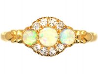 Edwardian 18ct Gold, Three Stone Opal & Diamond Ring made by Alabaster & Wilson