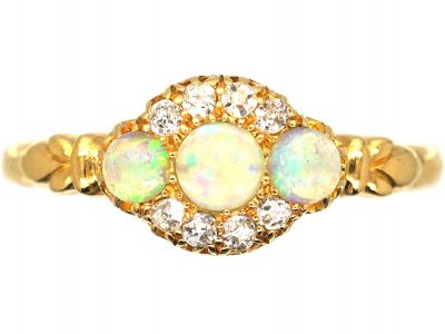 Edwardian 18ct Gold, Three Stone Opal & Diamond Ring made by Alabaster & Wilson