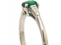 18ct White Gold, Emerald & Baguette Diamond Ring