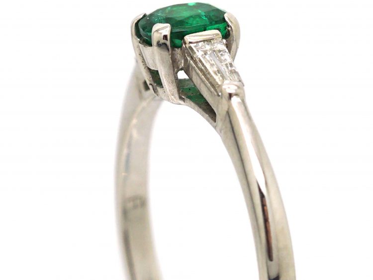 18ct White Gold, Emerald & Baguette Diamond Ring