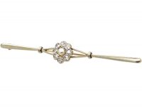 Edwardian 15ct Gold & Platinum, Diamond & Pearl Daisy Cluster Bar Brooch