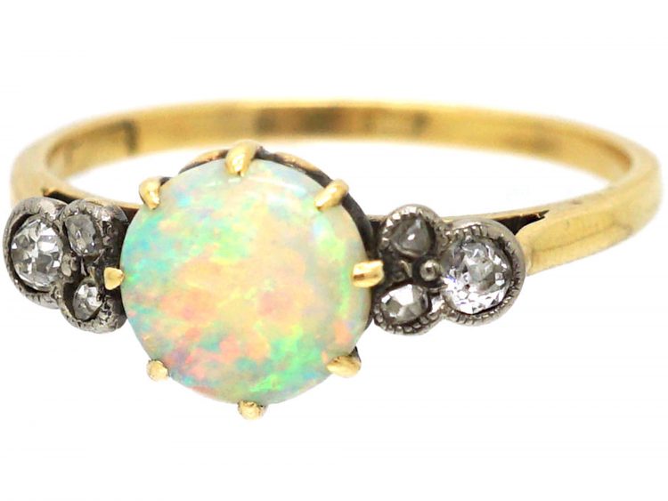 Edwardian 18ct Gold & Platinum, Opal & Diamond Ring