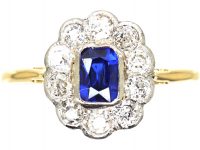Edwardian 18ct Gold Sapphire & Diamond Oval Cluster Ring