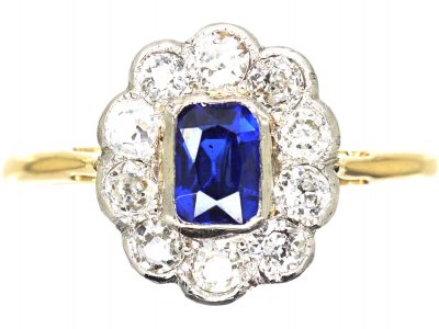 Edwardian 18ct Gold Sapphire & Diamond Oval Cluster Ring