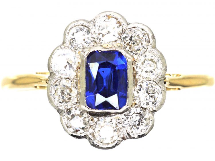 Edwardian 18ct Gold Sapphire & Diamond Oval Cluster Ring