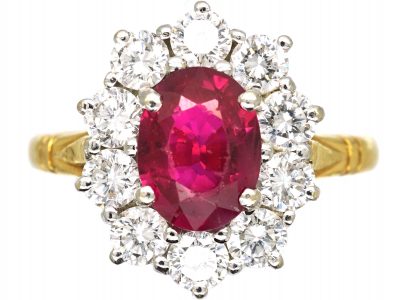 18ct Gold, Burma Ruby & Diamond Cluster Ring