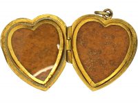 9ct Gold Back & Front Heart Shaped Locket with Two Engraved Love Birds