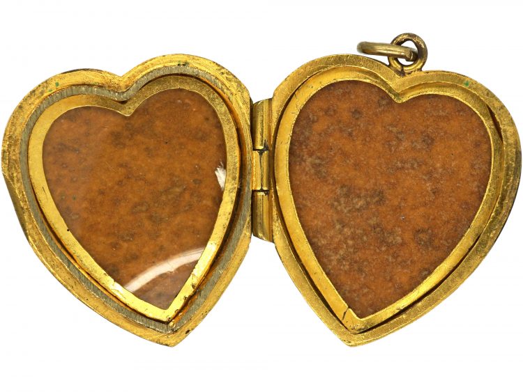9ct Gold Back & Front Heart Shaped Locket with Two Engraved Love Birds
