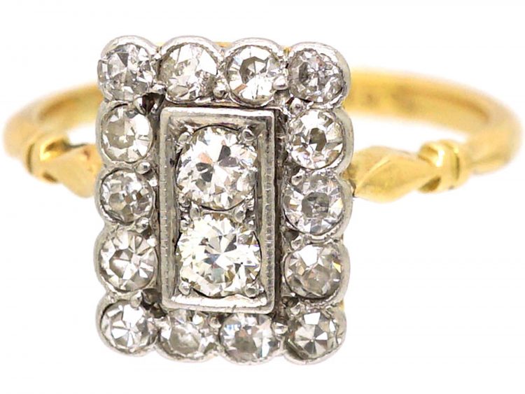 Art Deco 18ct Gold & Platinum Rectangular Ring set with Diamonds
