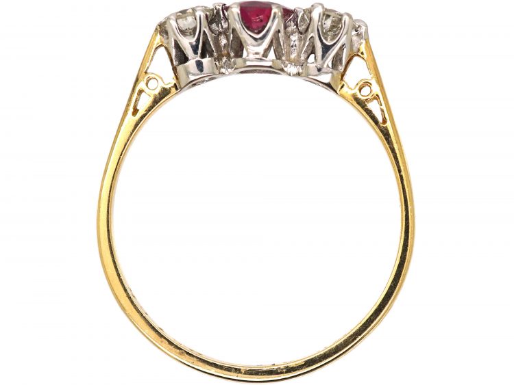 18ct Gold, Three Stone Ruby & Diamond Ring