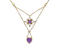 Edwardian 15ct Gold, Amethyst & Opal Pendant with Heart & Star Motif