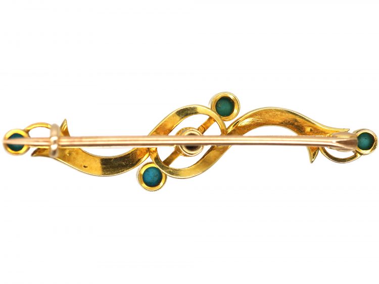 Edwardian 15ct Gold Turquoise & Natural Split Pearl Brooch