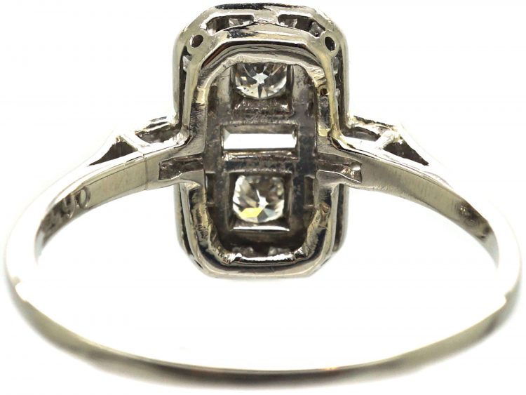 Art Deco Rectangular Shaped Ring with Round & Baguette Diamonds