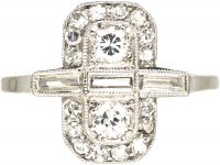 Art Deco Rectangular Shaped Ring with Round & Baguette Diamonds