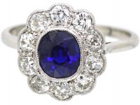 18ct White Gold & Platinum, Sapphire & Diamond Cluster Ring