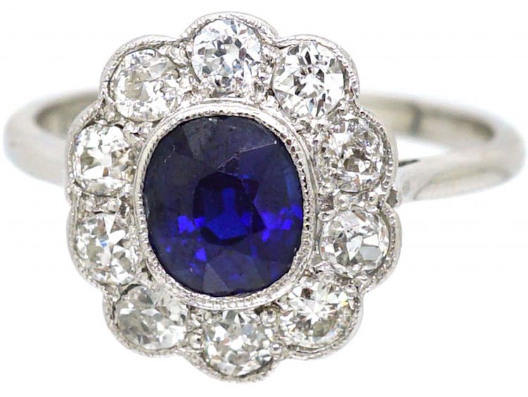18ct White Gold & Platinum, Sapphire & Diamond Cluster Ring
