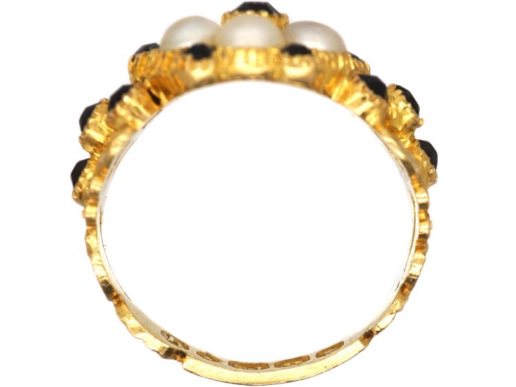 Regency 18ct Gold, Natural Split Pearl & Vauxhall Glass Cluster Ring