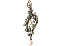 Edwardian Green Garnet, Diamond & Natural Pearl Pendant