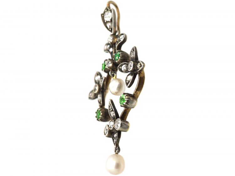 Edwardian Green Garnet, Diamond & Natural Pearl Pendant