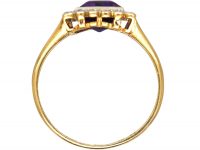 Art Deco 18ct Gold & Platinum, Amethyst & Diamond Square Ring