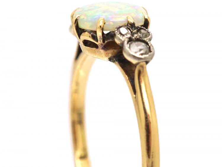 Edwardian 18ct Gold & Platinum, Opal & Diamond Ring