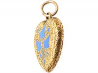Regency 15ct Gold Heart Shaped Locket with Ivy Leaf Motif in Blue Enamel