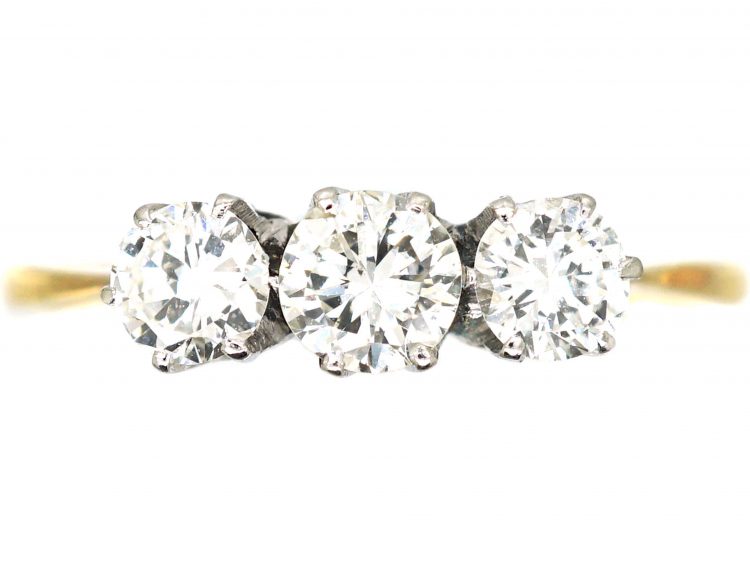 Art Deco 18ct Gold & Platinum Three Stone Diamond Ring
