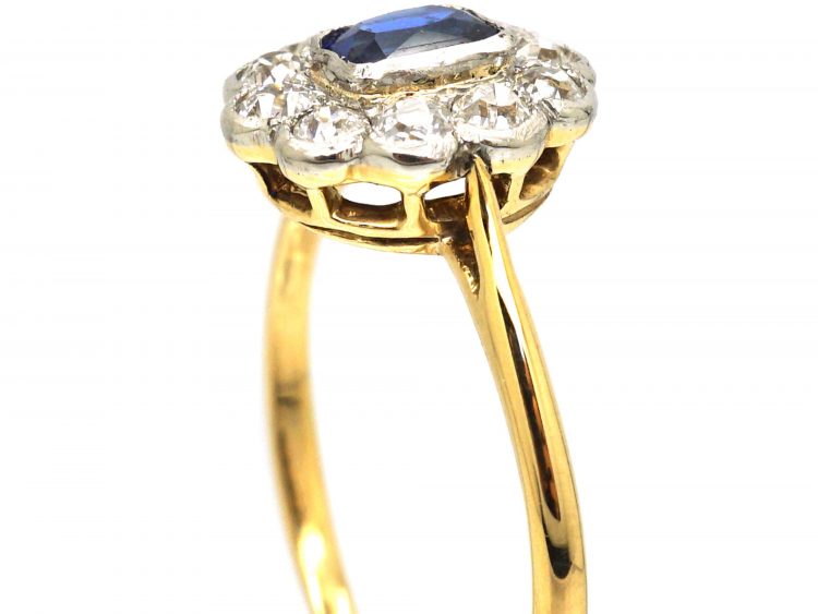 Edwardian 18ct Gold Sapphire & Diamond Oval Cluster Ring