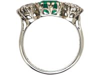 Art Deco Platinum, Colombian Emerald & Diamond Large Three Stone Ring
