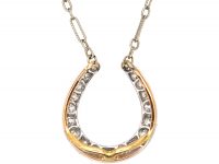 Edwardian Platinum & Diamond Set Horseshoe Pendant on Platinum Chain