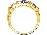 Victorian 18ct Gold, Three Stone Sapphire & Diamond Carved Half Hoop Ring