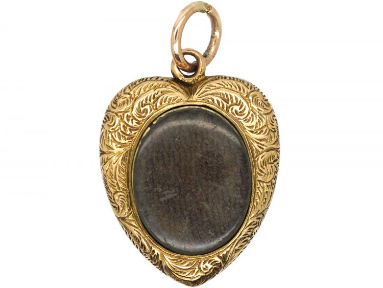 Regency 15ct Gold Heart Shaped Locket with Ivy Leaf Motif in Blue Enamel