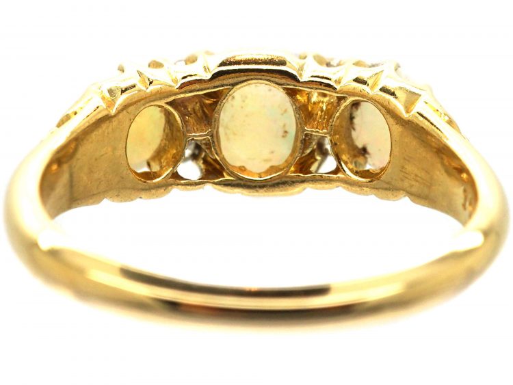 Edwardian 18ct Gold, Three Stone Opal & Diamond Ring by Deakin & Francis