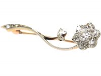 Victorian Curved Old Mine Cut Diamond Flower Brooch