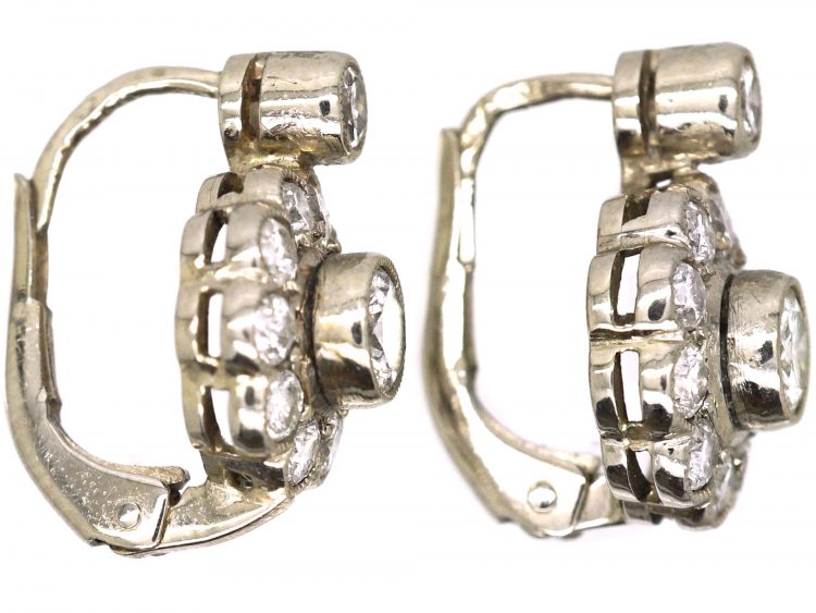 Art Deco 14ct White & Yellow Gold Diamond Daisy Cluster Earrings