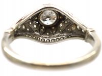 Art Deco 18ct White Gold Ring set with a Half Carat Diamond with ornate Small Diamond set Detail