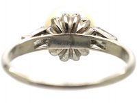 Art Deco 18ct White Gold, Cultured Pearl Ring with Baguette Diamond Shoulders
