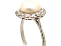Art Deco Platinum, Natural Pearl & Diamond Cluster Ring