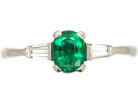 18ct White Gold, Emerald & Baguette Diamond Ring