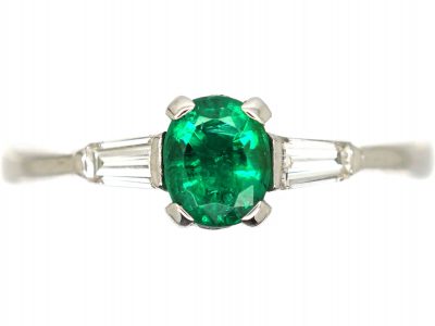 18ct White Gold, Emerald & Baguette Diamond Ring