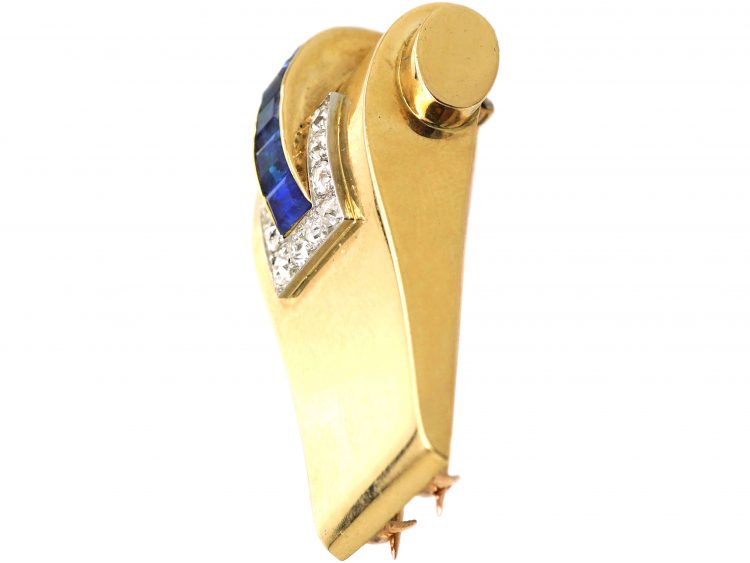 Art Deco 18ct Gold Clip by Boucheron set with Sapphires & Diamonds