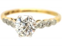 Art Deco 18ct Gold & Platinum Diamond Solitaire Ring with Diamond Set Shoulders