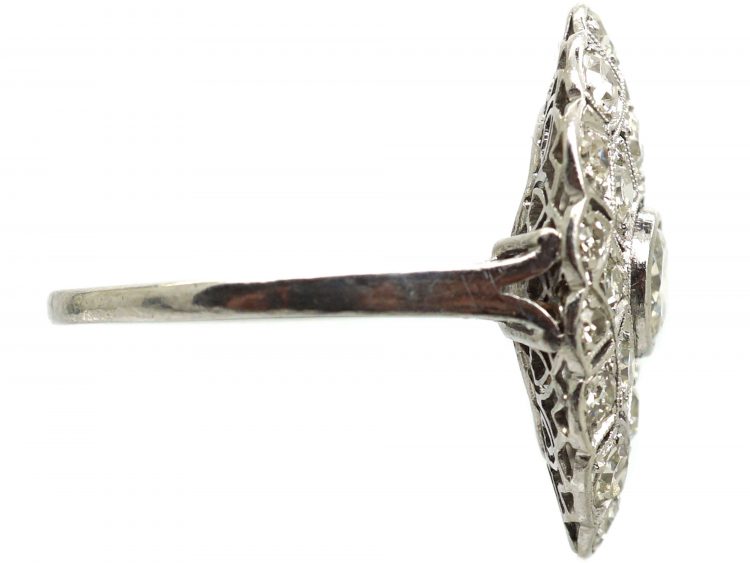 Art Deco Platinum, Large Diamond Set Oval Shaped Ring