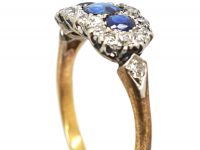 Victorian 18ct Gold, Sapphire & Diamond Three Stone Cluster Ring