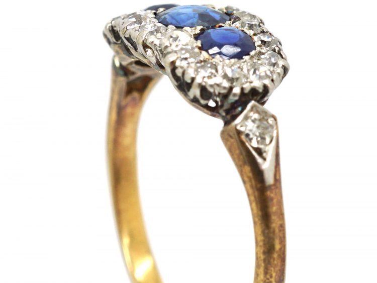 Victorian 18ct Gold, Sapphire & Diamond Three Stone Cluster Ring