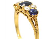 Victorian 18ct Gold, Three Stone Sapphire & Diamond Ring