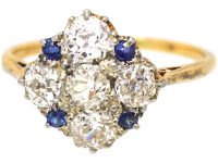 Retro 18ct Gold & Platinum, Diamond & Sapphire Cluster Ring