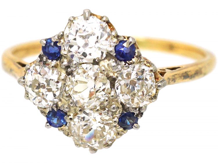 Retro 18ct Gold & Platinum, Diamond & Sapphire Cluster Ring