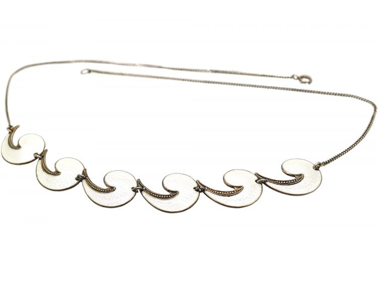 Silver & White Enamel Necklace by Albert T Scharning