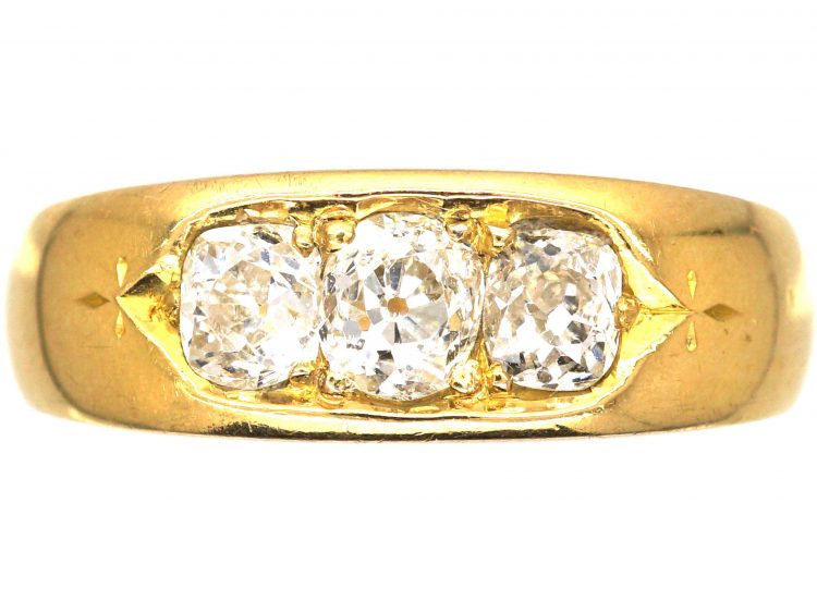 Victorian 18ct Gold, Three Stone Old Mine Cut Diamond Ring by Charles Green